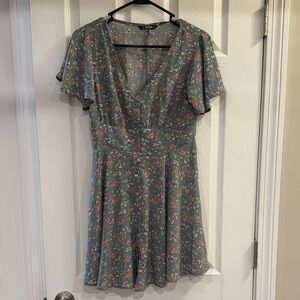 SHEIN Pale Aqua Floral Mini Dress (size S)